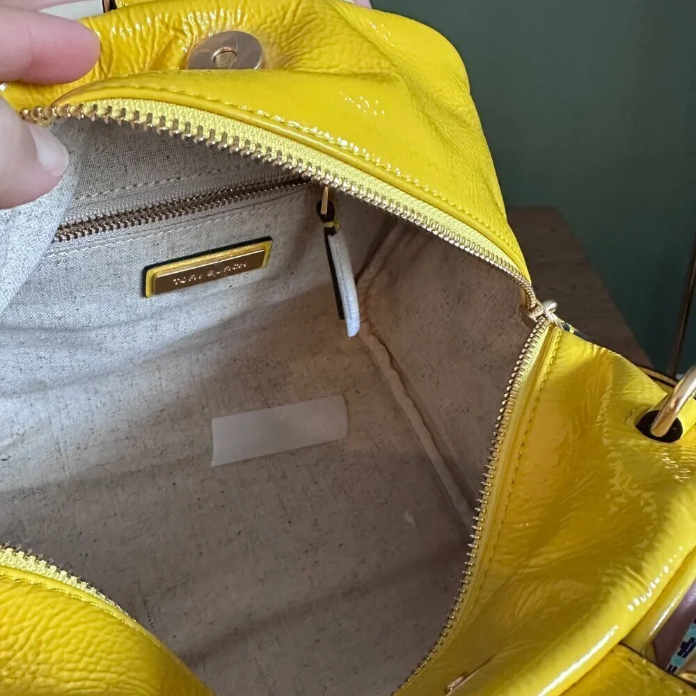 NEW! NWT! Tory Burch Half Moon Strip Mini Satchel Boston -Yellow Leather Women